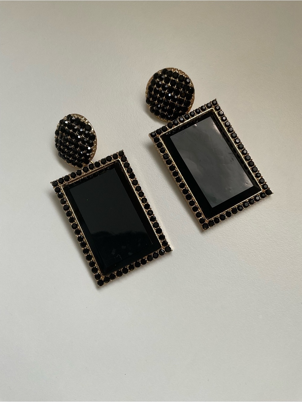 Black Rectangular Statement Drop Earrings - Fashion Jewelry